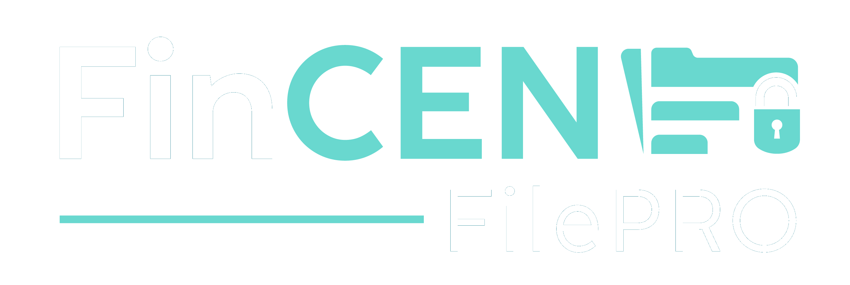 Logo of FinCEN filepro featuring bold text and a padlock icon within the letter "o" in "fincen", emphasizing security, tailored for CTA filing software.